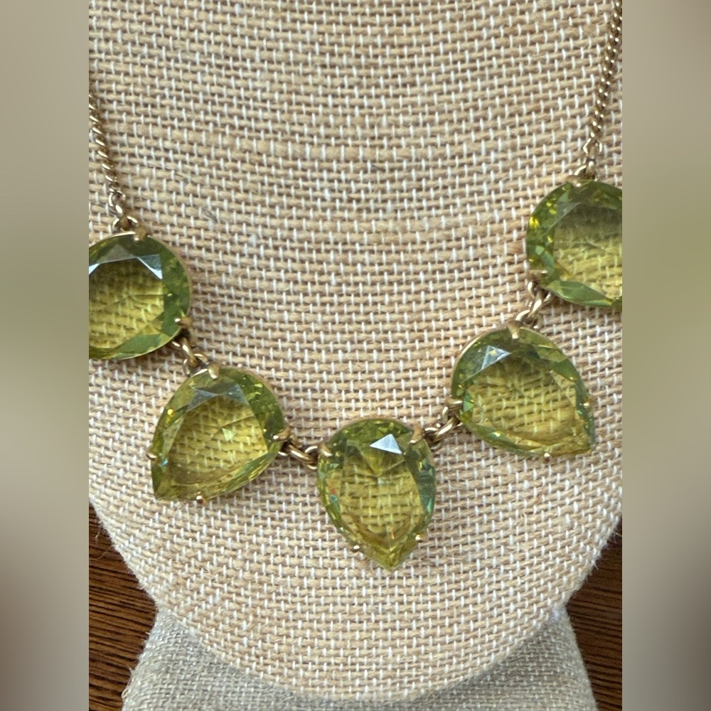 J Crew Green Glass Teardrop Stones Goldtone Necklace